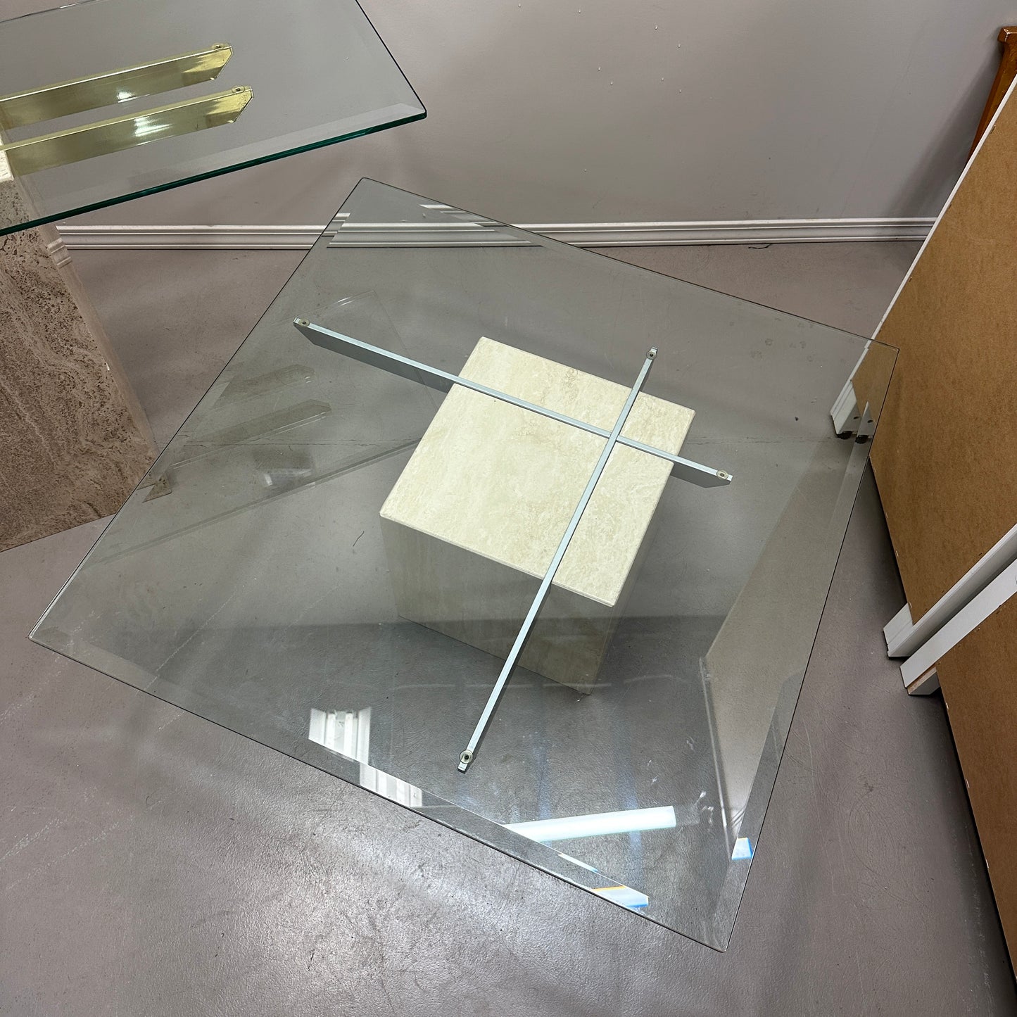Travertine Stone & Brass Sofa Table and Coffee Table (set)