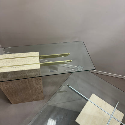 Travertine Stone & Brass Sofa Table and Coffee Table (set)