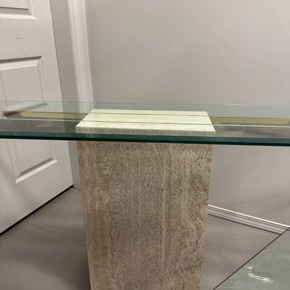 Travertine Stone & Brass Sofa Table and Coffee Table (set)