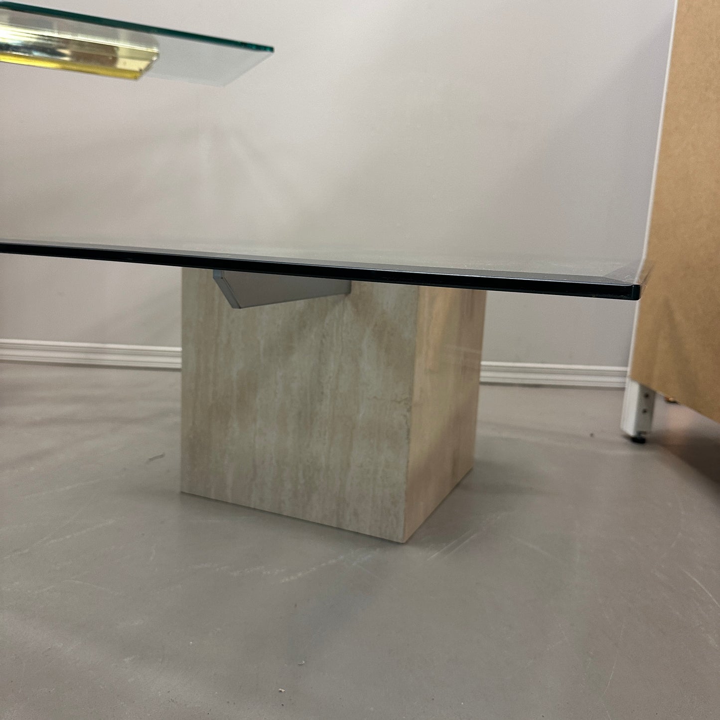 Travertine Stone & Brass Sofa Table and Coffee Table (set)