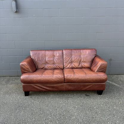 Distressed Leather Love Seat