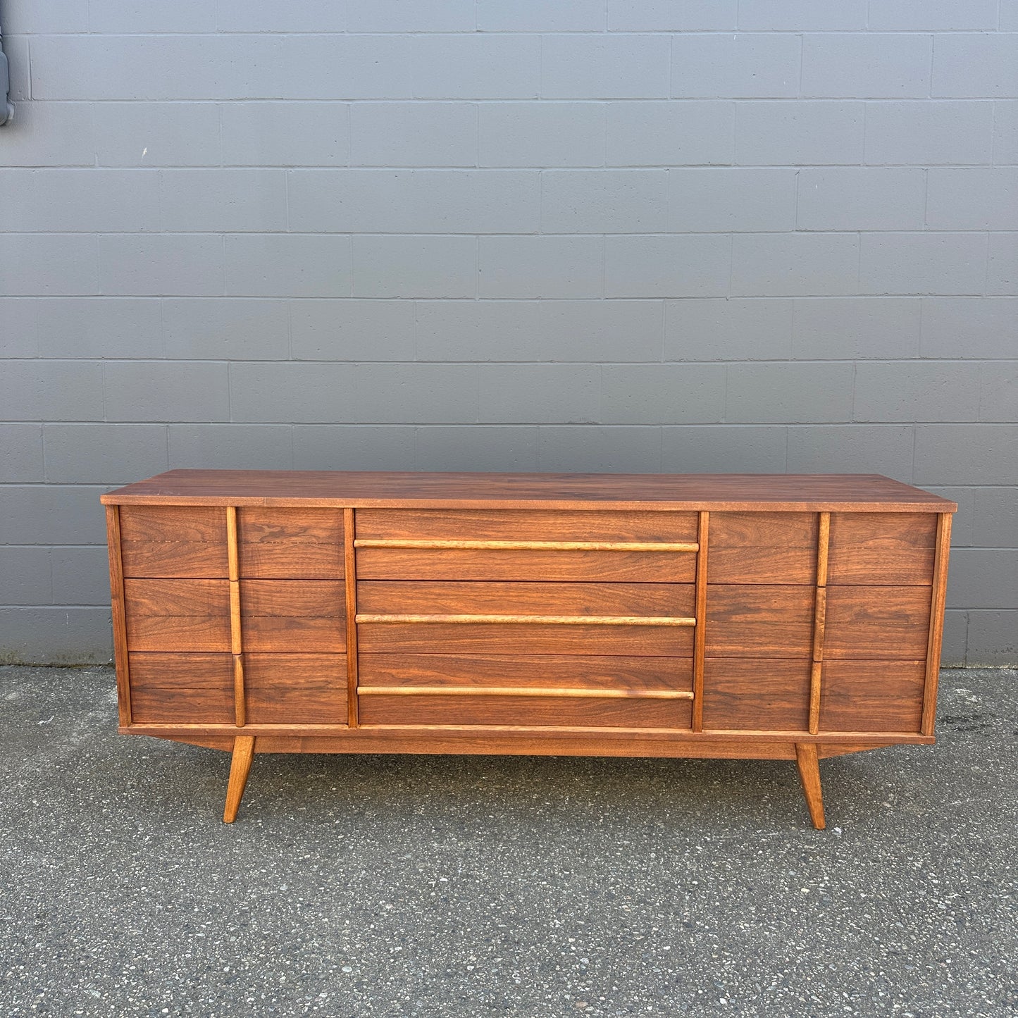 Mid-Century Walnut Nine Drawers Credenza