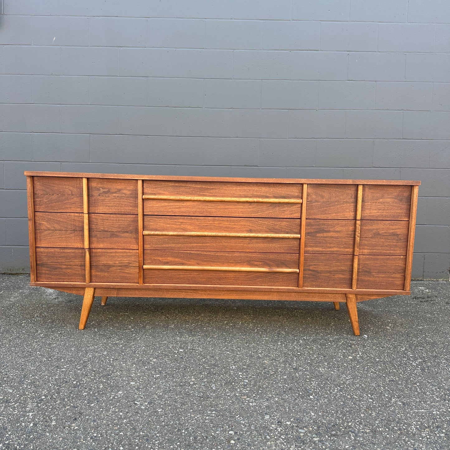 Mid-Century Walnut Nine Drawers Credenza