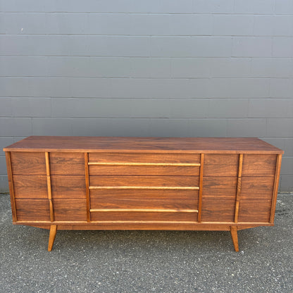 Mid-Century Walnut Nine Drawers Credenza