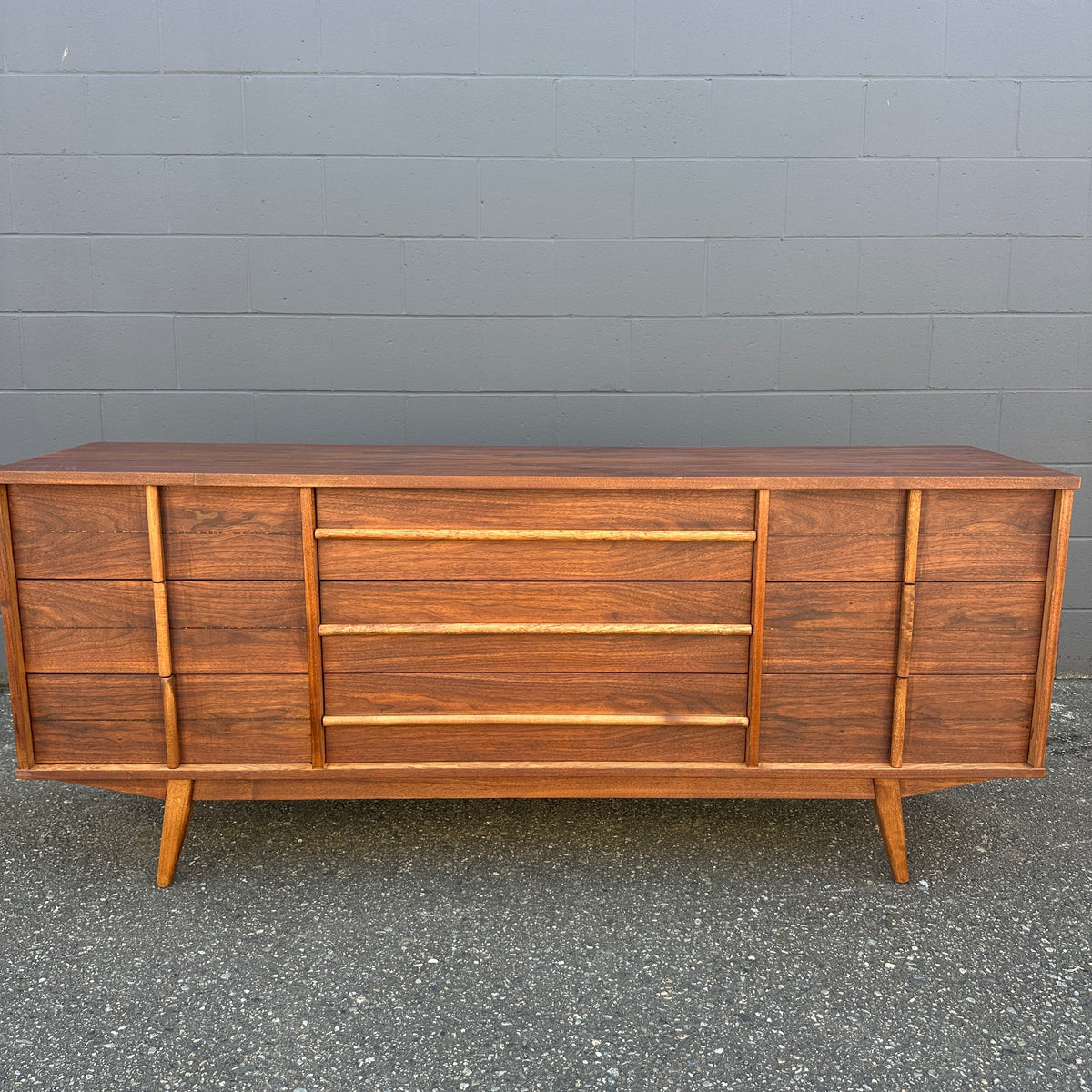 Mid-Century Walnut Nine Drawers Credenza
