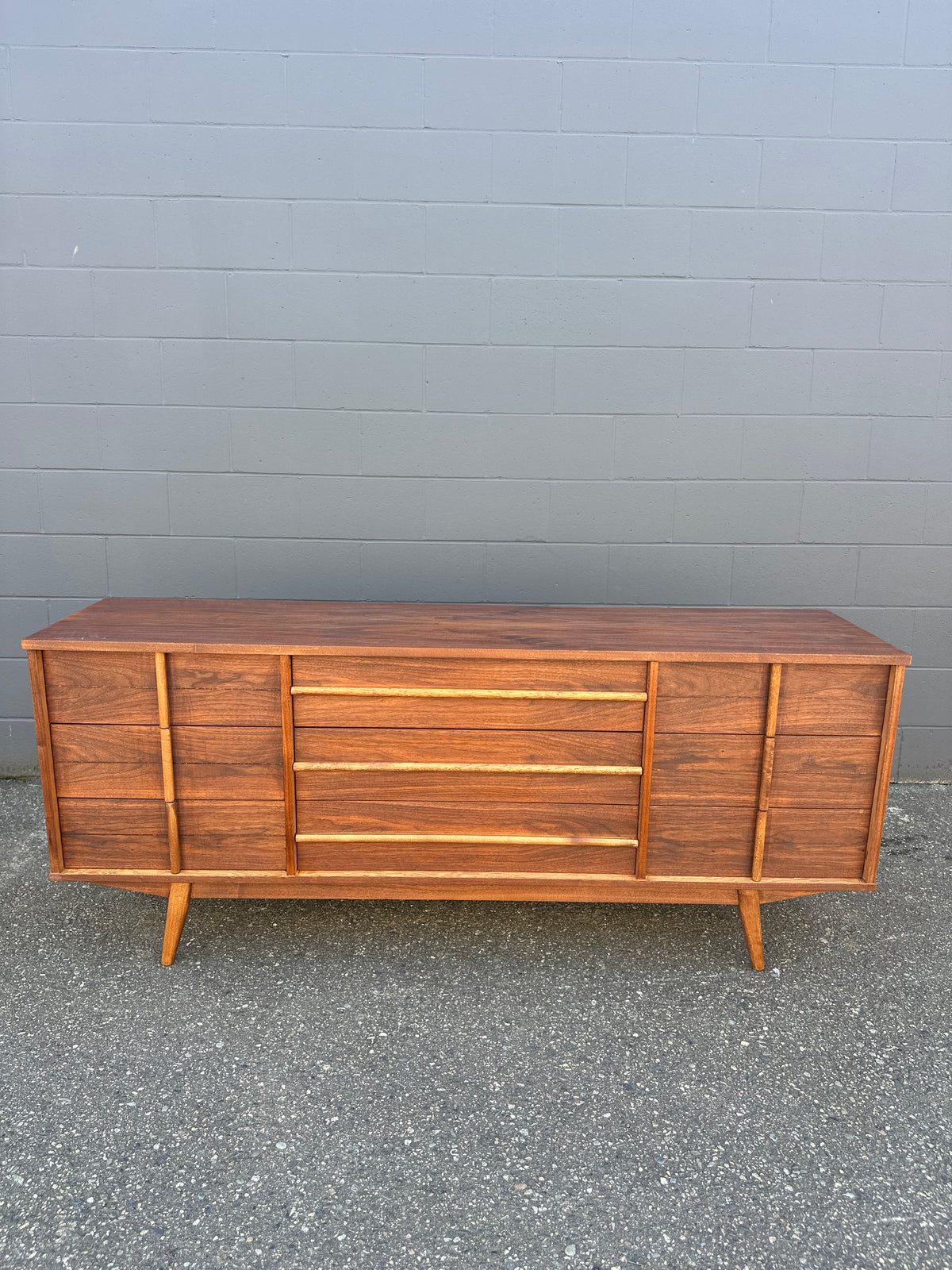 Mid-Century Walnut Nine Drawers Credenza