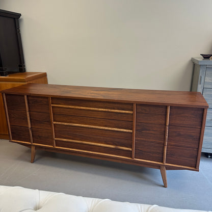 Mid-Century Walnut Nine Drawers Credenza