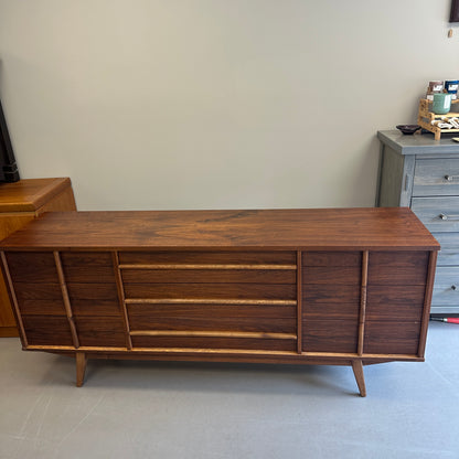 Mid-Century Walnut Nine Drawers Credenza