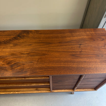 Mid-Century Walnut Nine Drawers Credenza