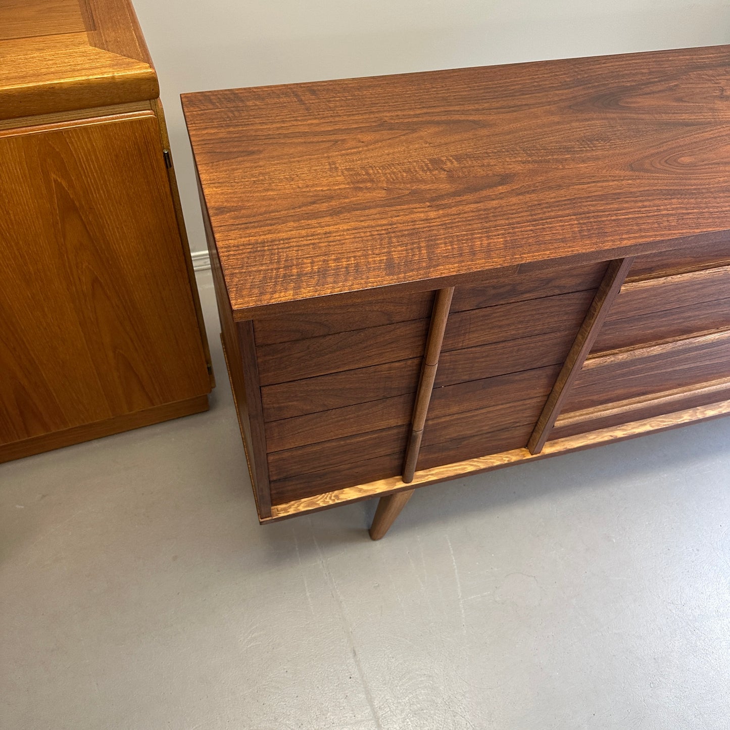 Mid-Century Walnut Nine Drawers Credenza