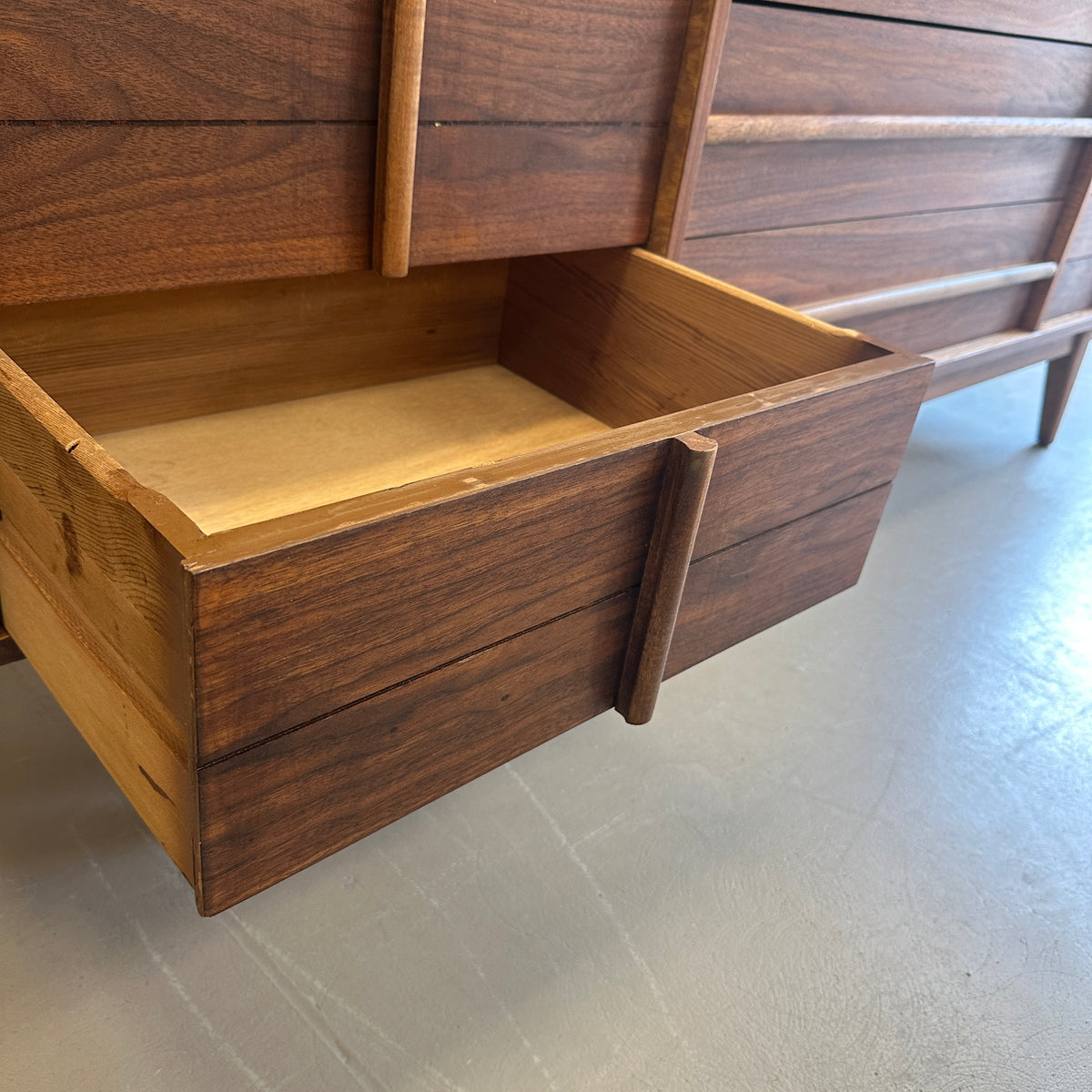 Mid-Century Walnut Nine Drawers Credenza