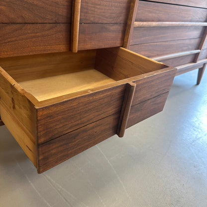Mid-Century Walnut Nine Drawers Credenza