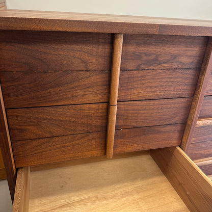 Mid-Century Walnut Nine Drawers Credenza