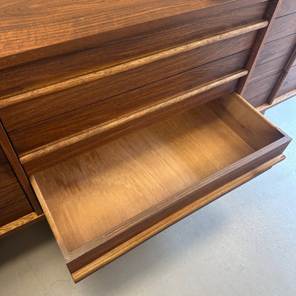 Mid-Century Walnut Nine Drawers Credenza