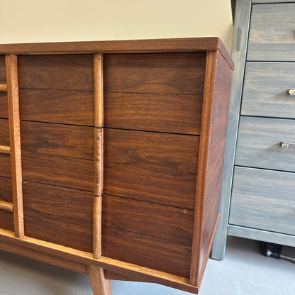 Mid-Century Walnut Nine Drawers Credenza