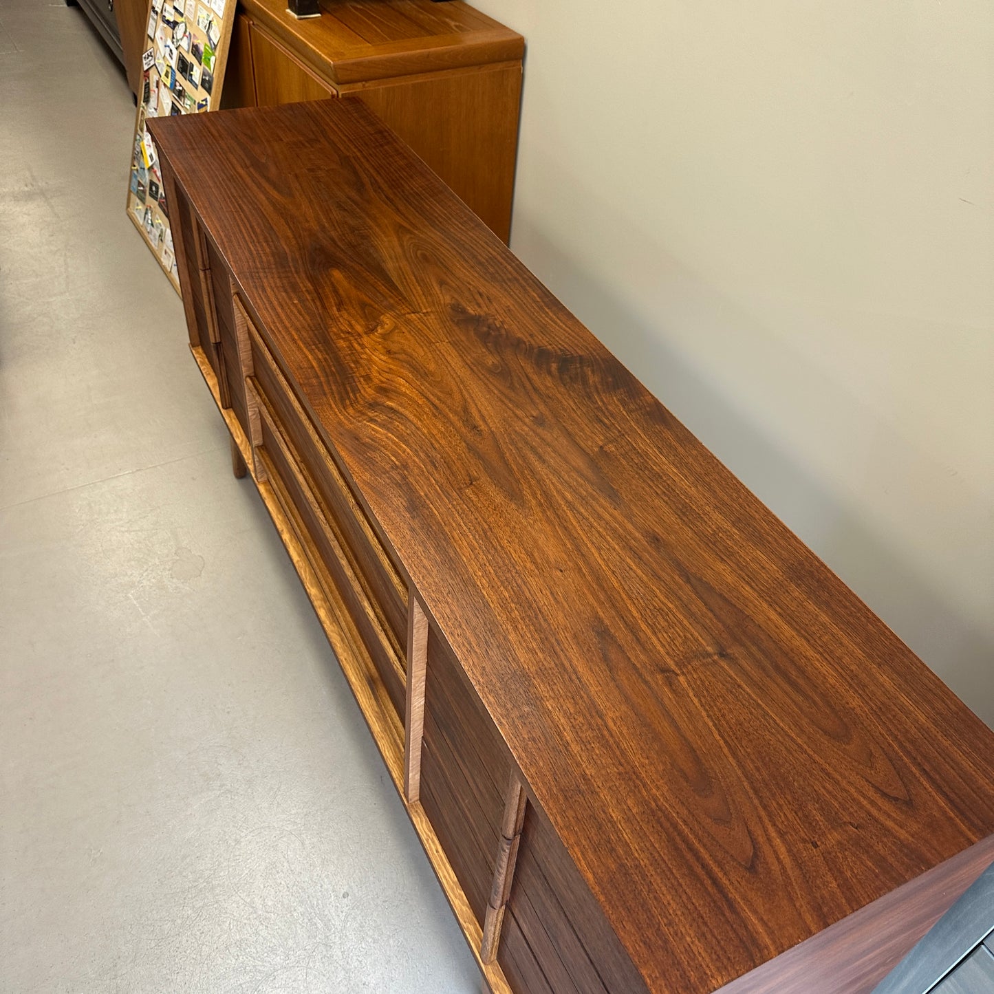 Mid-Century Walnut Nine Drawers Credenza
