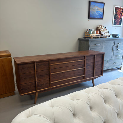 Mid-Century Walnut Nine Drawers Credenza