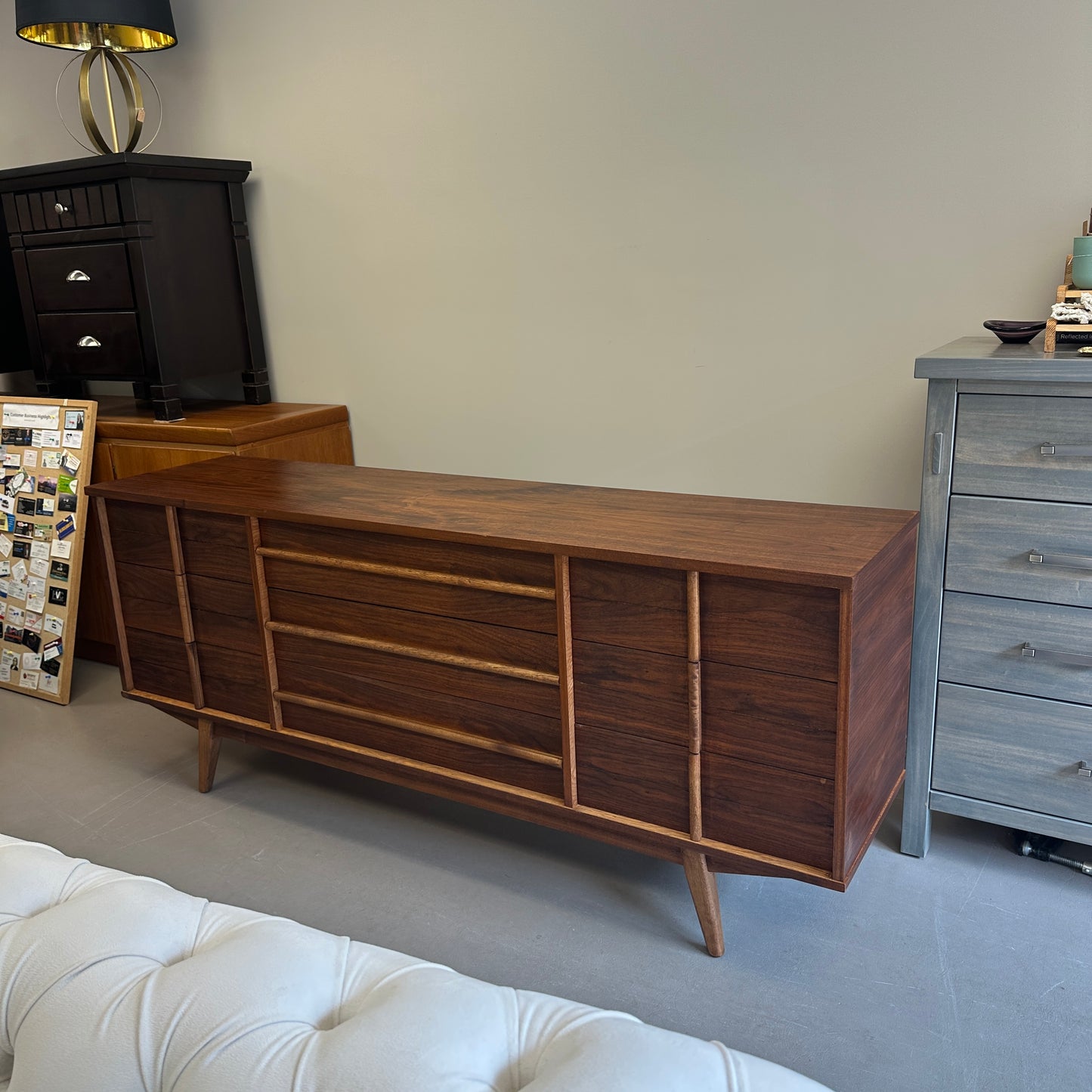 Mid-Century Walnut Nine Drawers Credenza