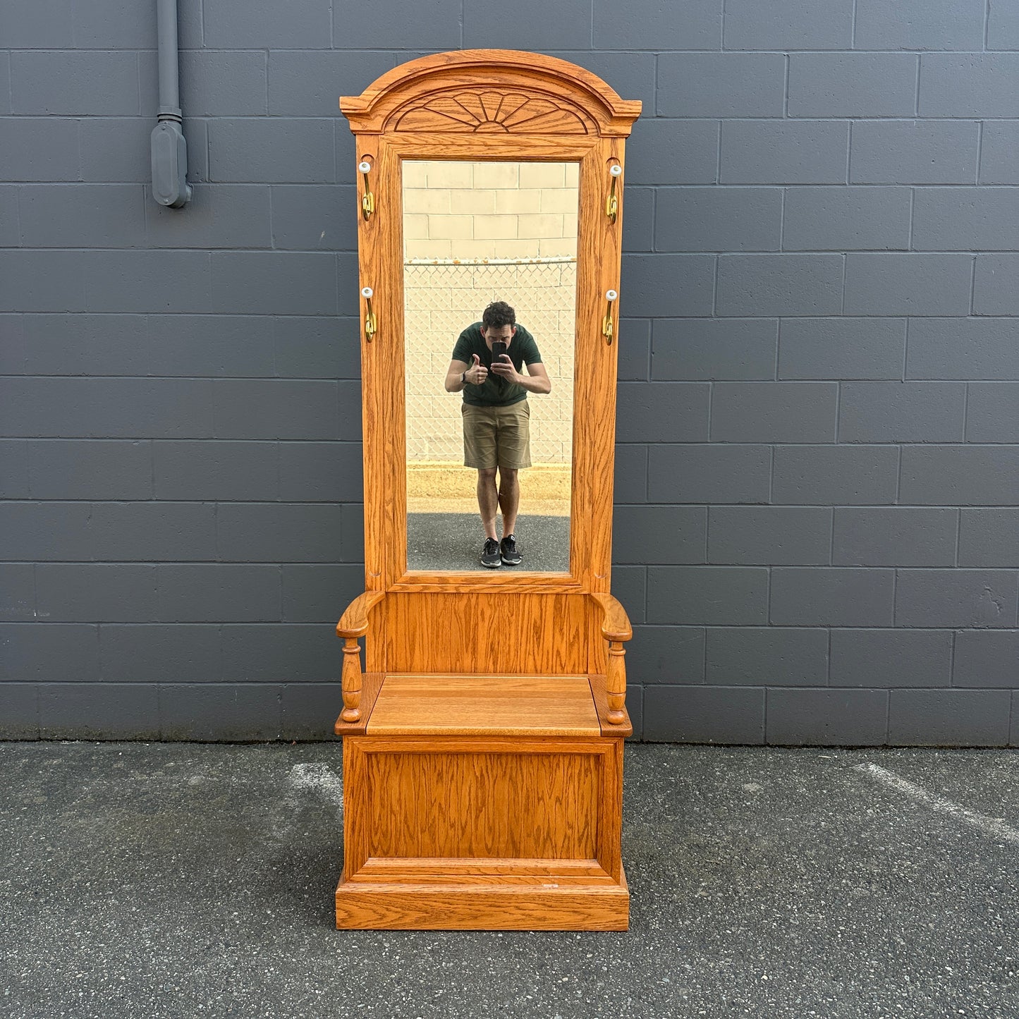 Vintage Buhler Solid Oak Hall Tree