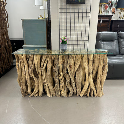 Solid Teak Driftwood Console Table