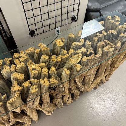 Solid Teak Driftwood Console Table