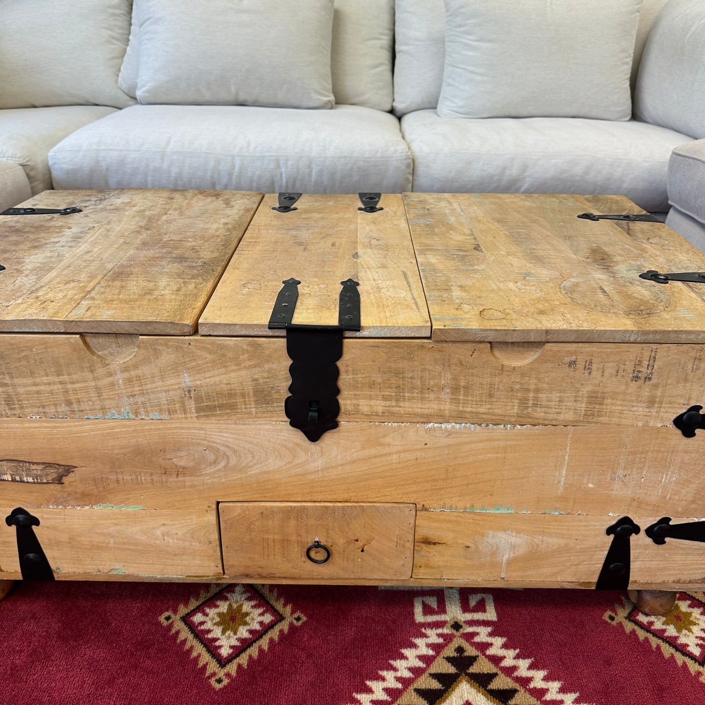 Solid Mango Wood Rustic Storage Coffee Table
