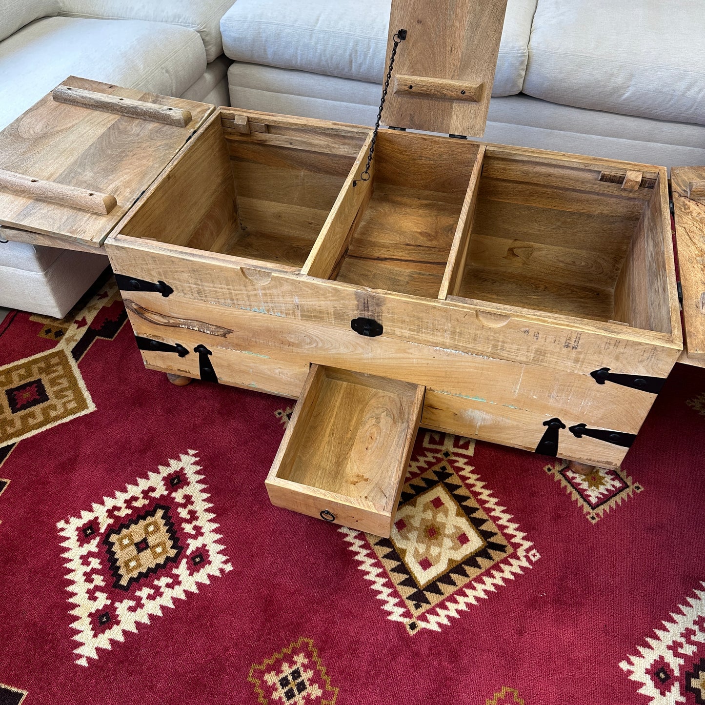 Solid Mango Wood Rustic Storage Coffee Table