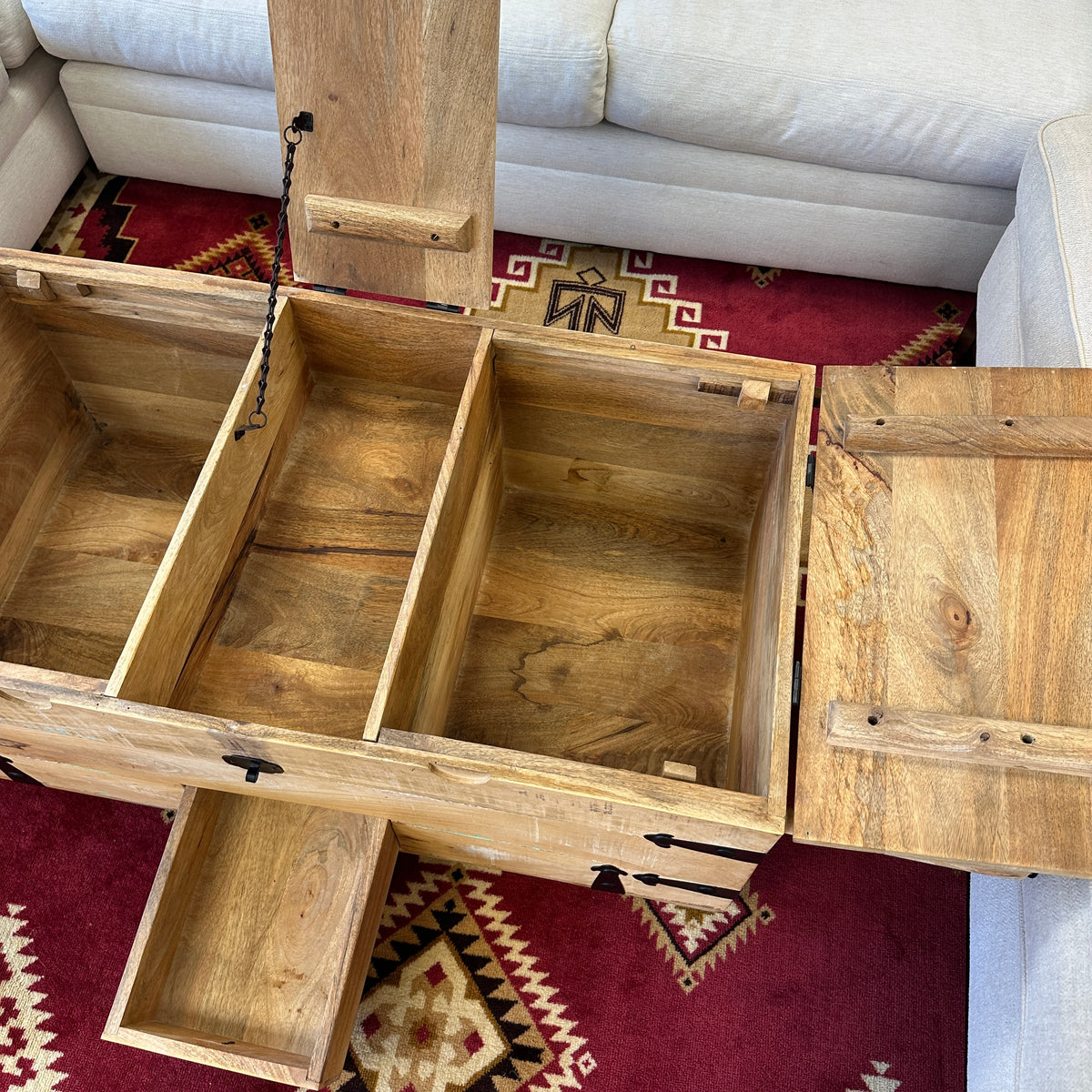 Solid Mango Wood Rustic Storage Coffee Table