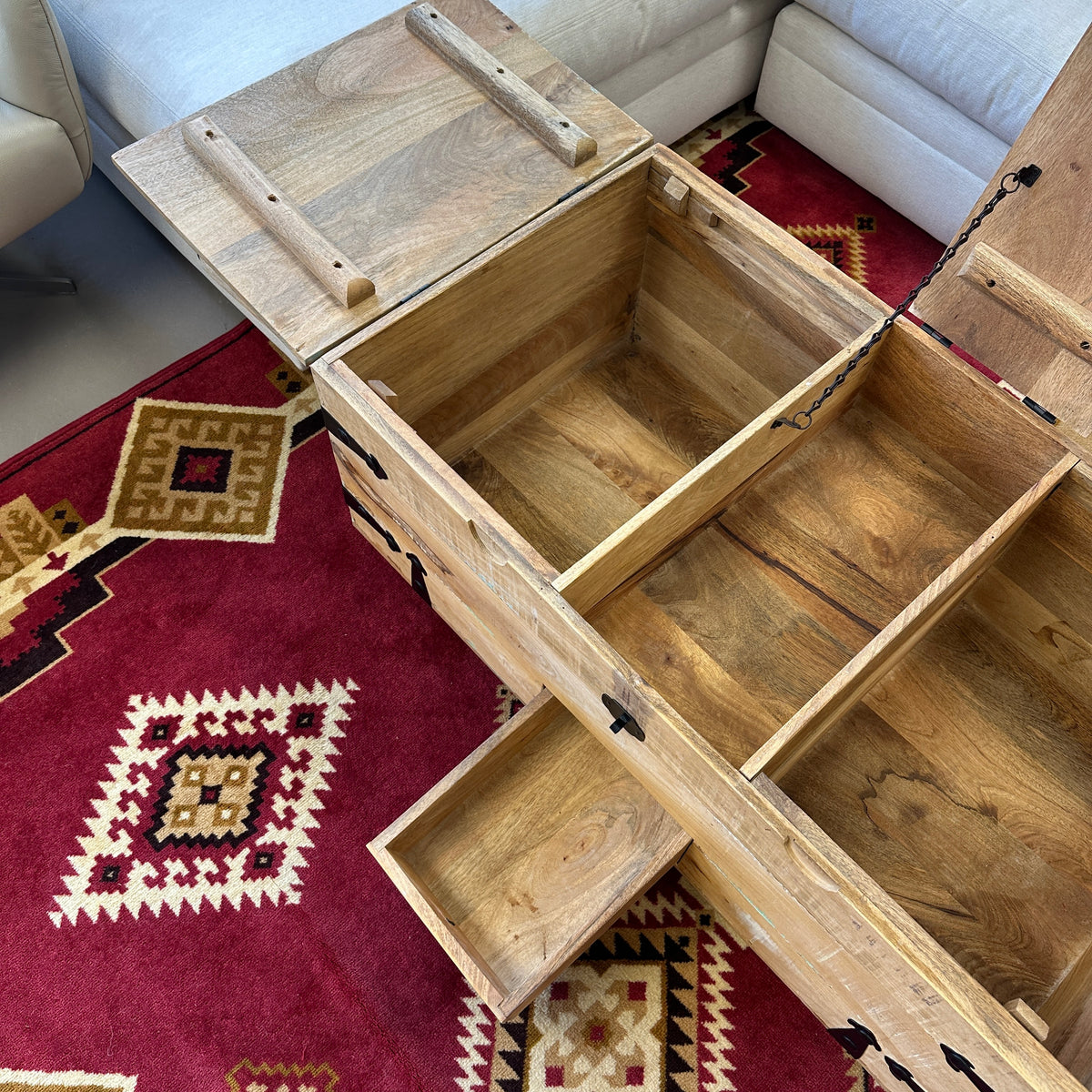 Solid Mango Wood Rustic Storage Coffee Table