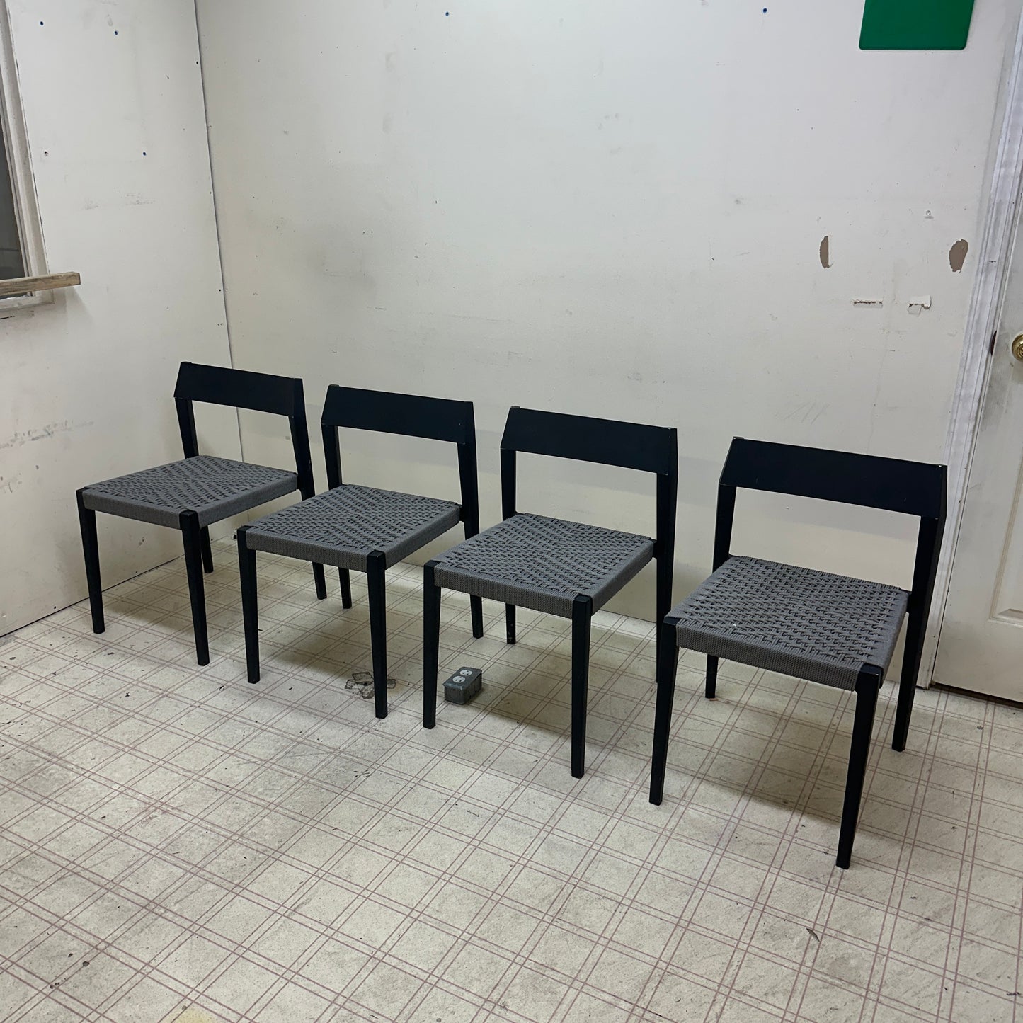 Mid-Century Modern Grey Metal Dining Chairs (x4)