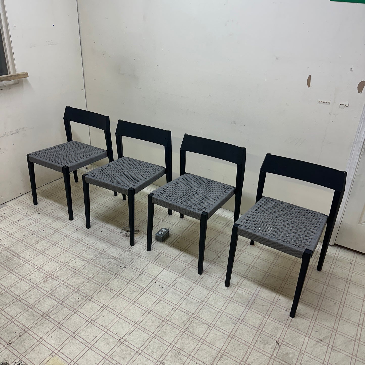 Mid-Century Modern Grey Metal Dining Chairs (x4)