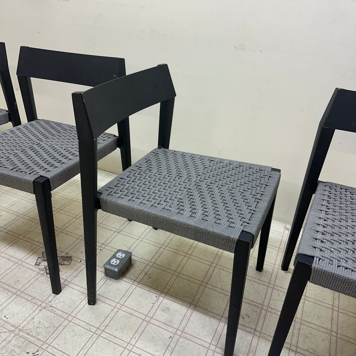 Mid-Century Modern Grey Metal Dining Chairs (x4)