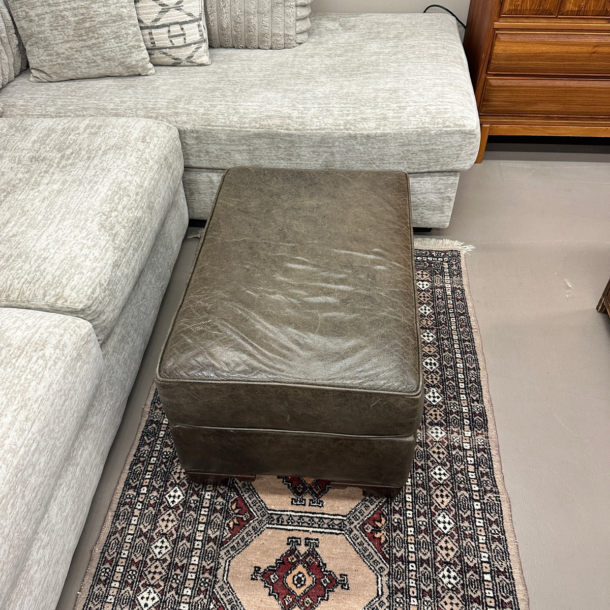 Distressed Leather Ottoman