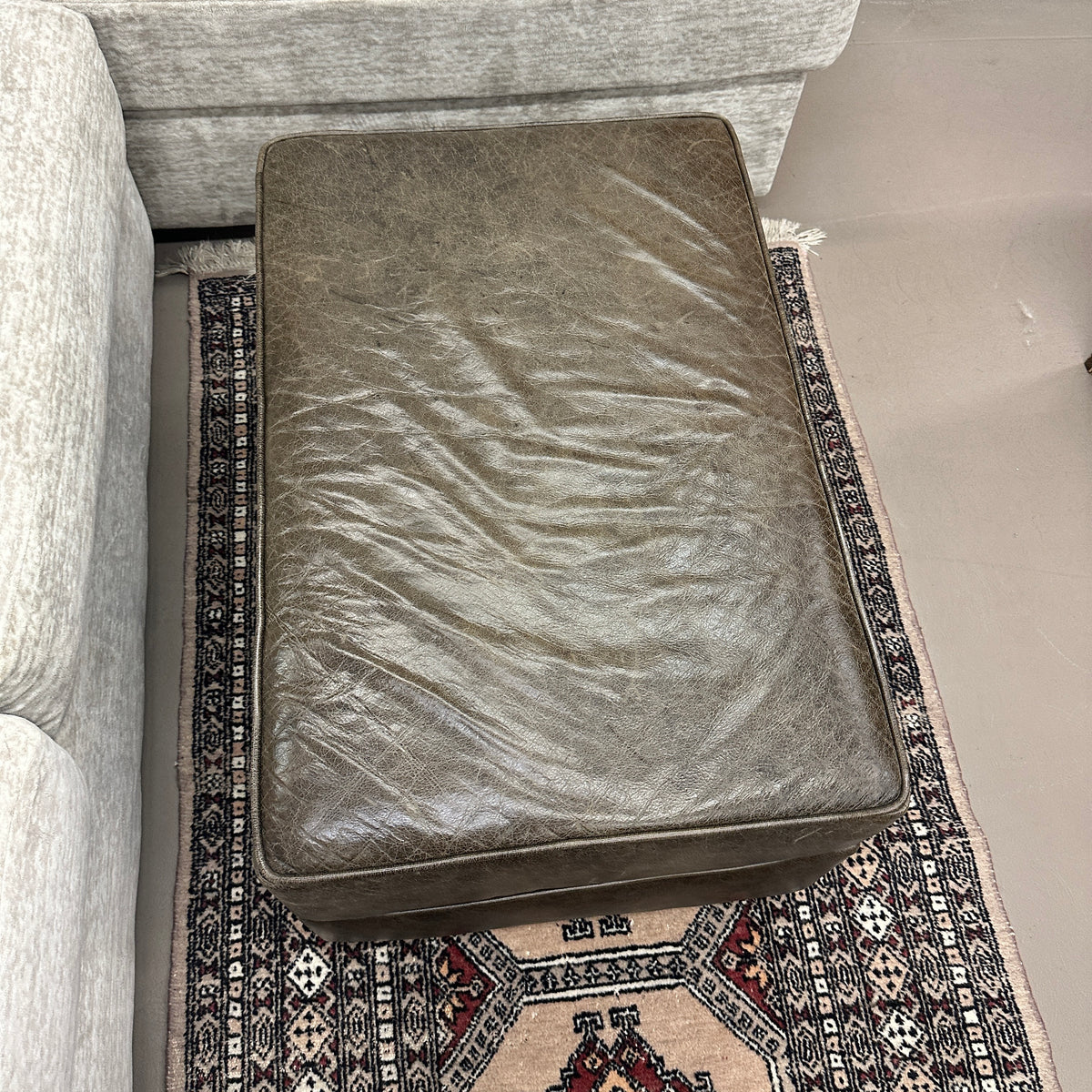 Distressed Leather Ottoman