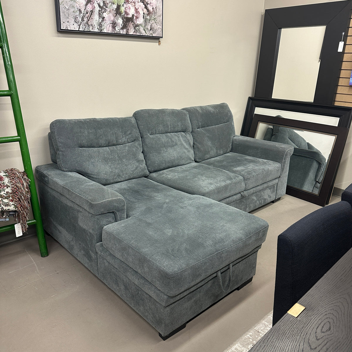 Grey Pull-Out Sleeper Sectional with Storage