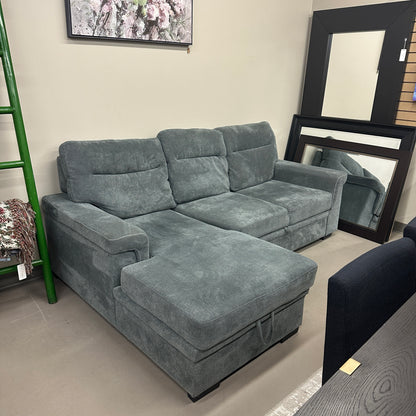 Grey Pull-Out Sleeper Sectional with Storage