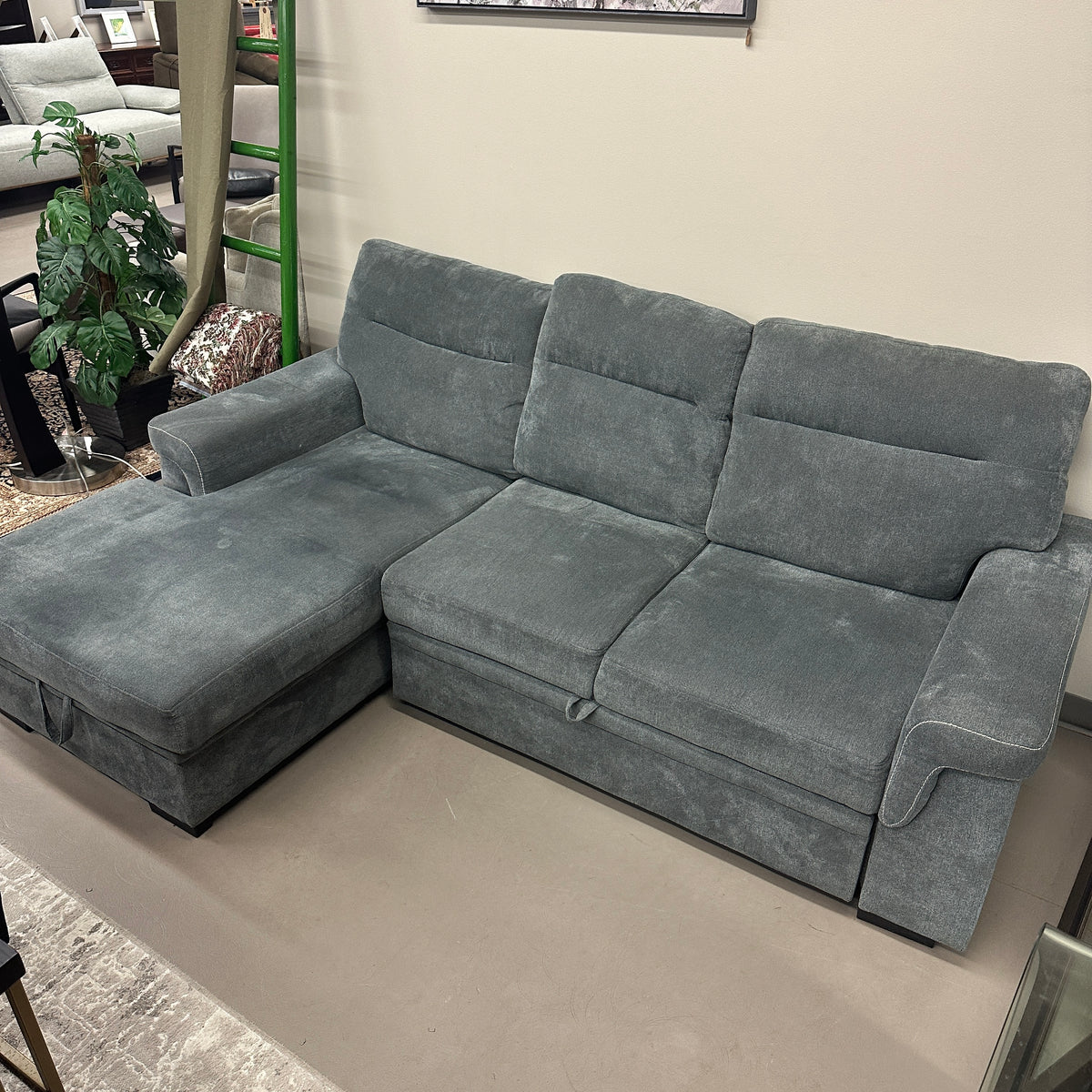 Grey Pull-Out Sleeper Sectional with Storage