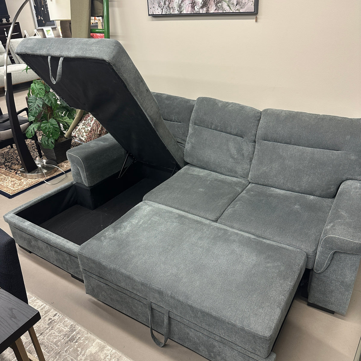 Grey Pull-Out Sleeper Sectional with Storage