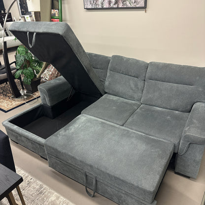 Grey Pull-Out Sleeper Sectional with Storage