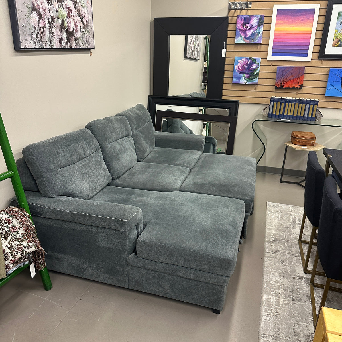 Grey Pull-Out Sleeper Sectional with Storage