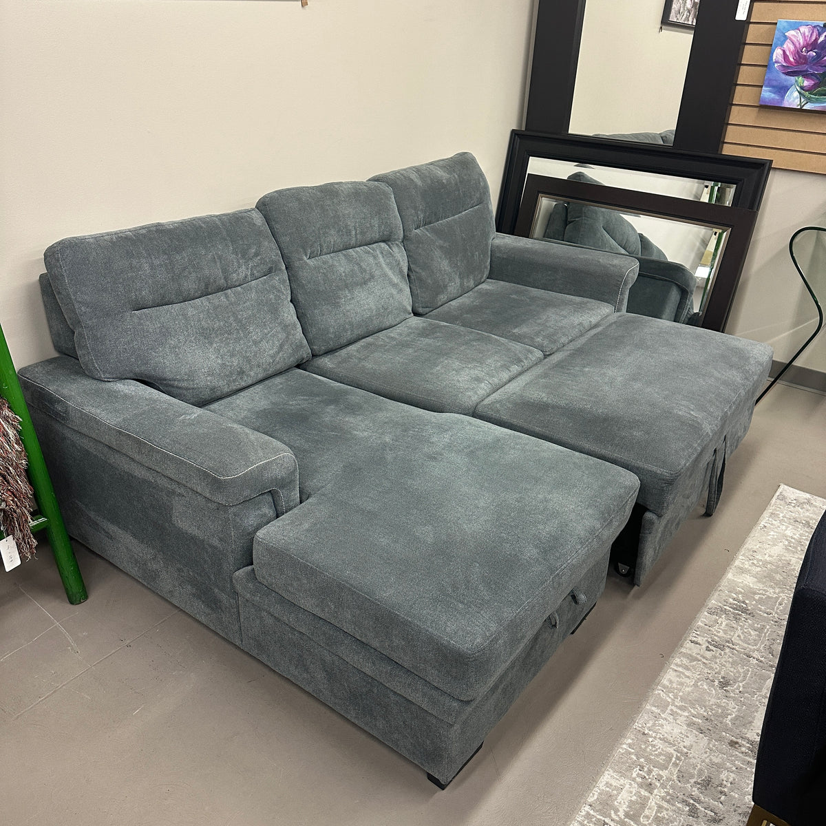 Grey Pull-Out Sleeper Sectional with Storage