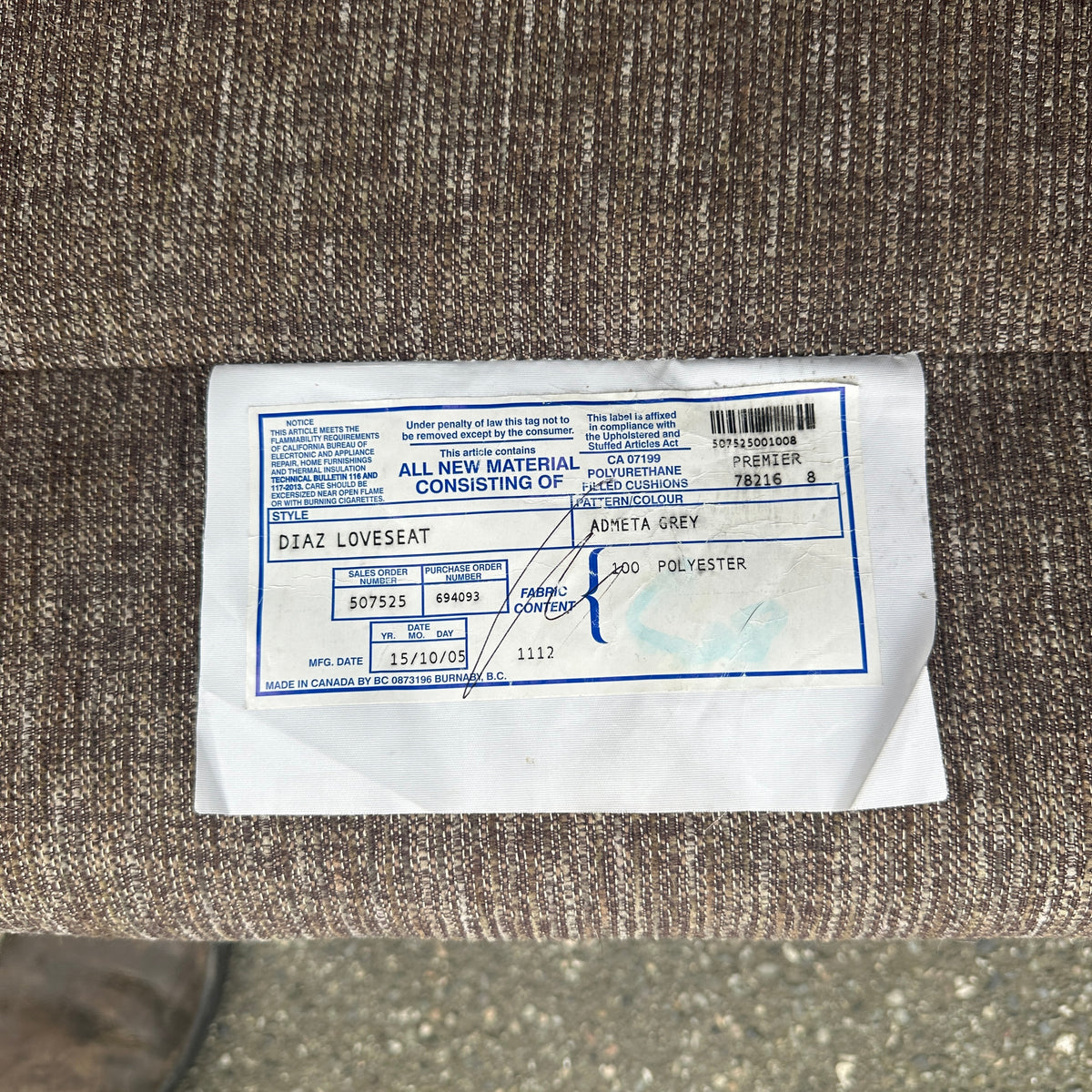 Premier Grey Love Seat