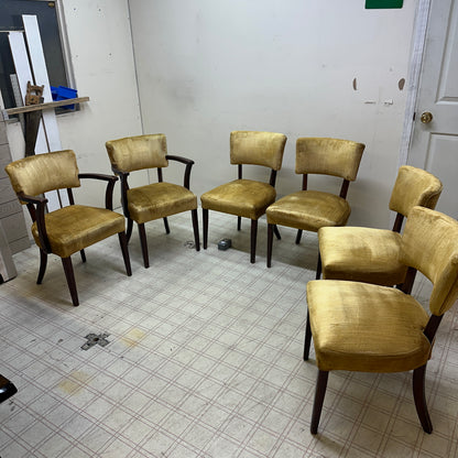 6 Yellow Velvet Vintage Dining Chairs