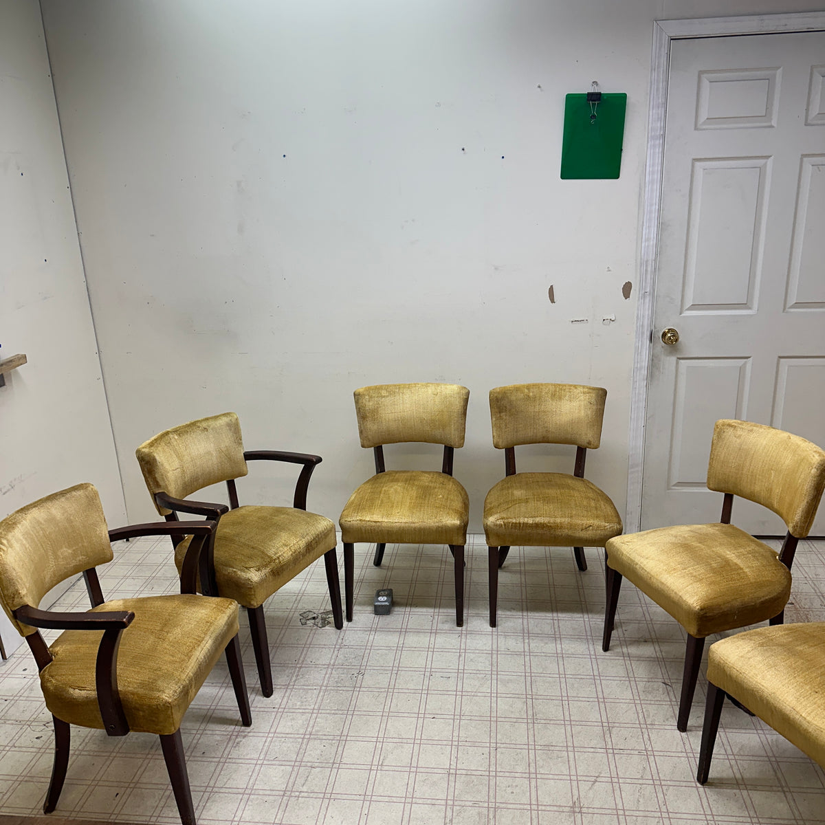 6 Yellow Velvet Vintage Dining Chairs