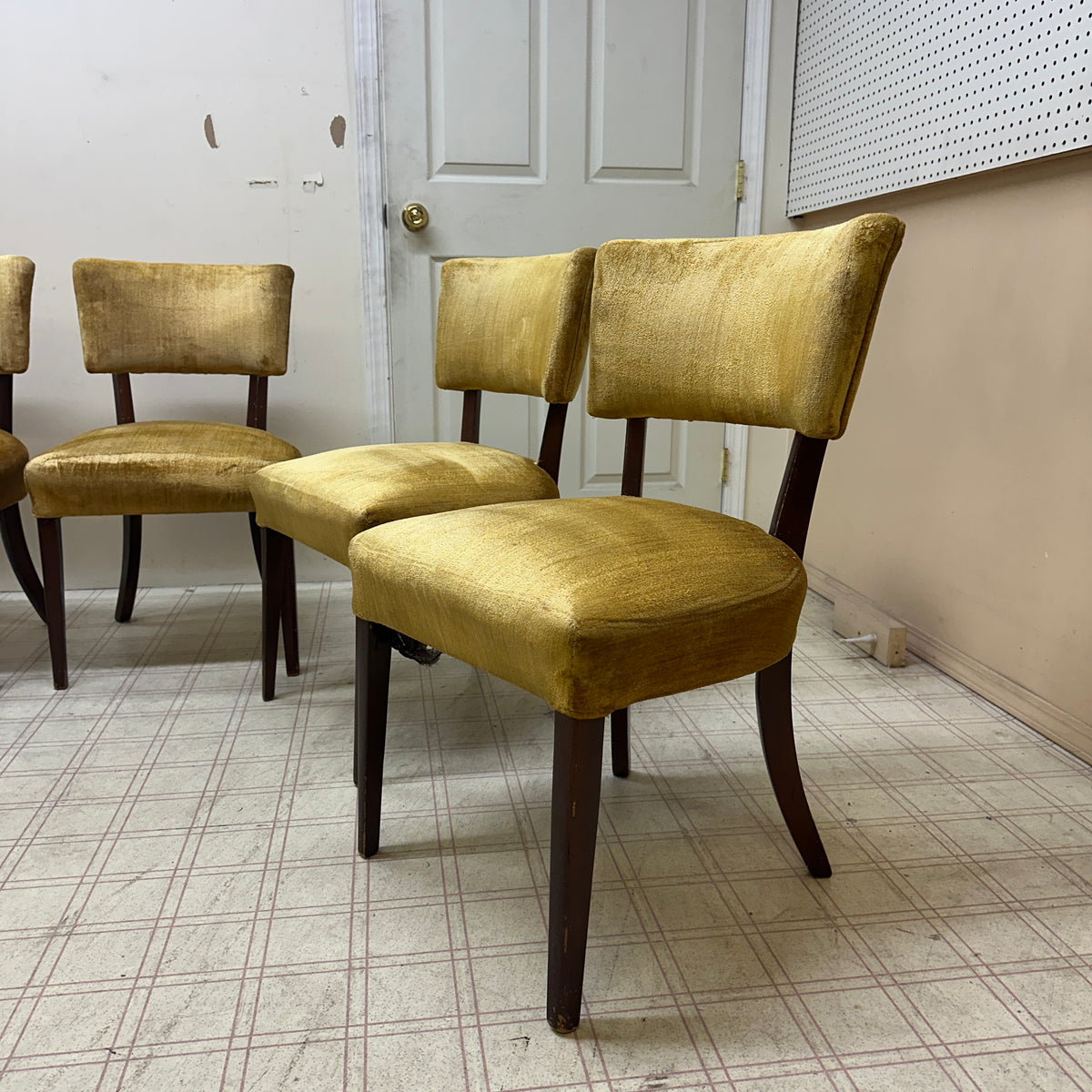 6 Yellow Velvet Vintage Dining Chairs
