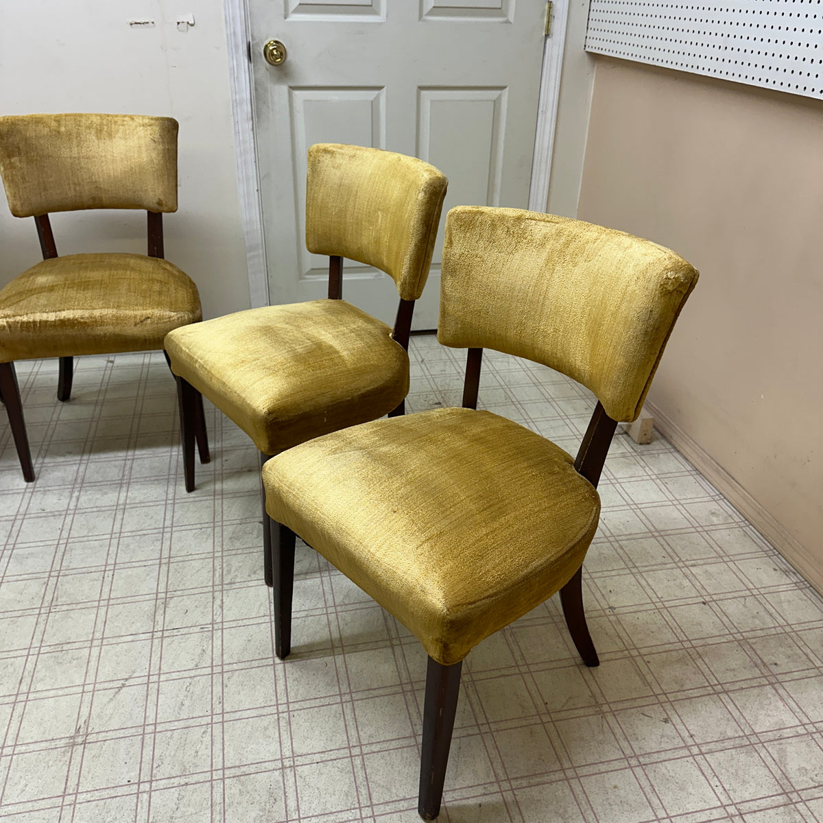 6 Yellow Velvet Vintage Dining Chairs