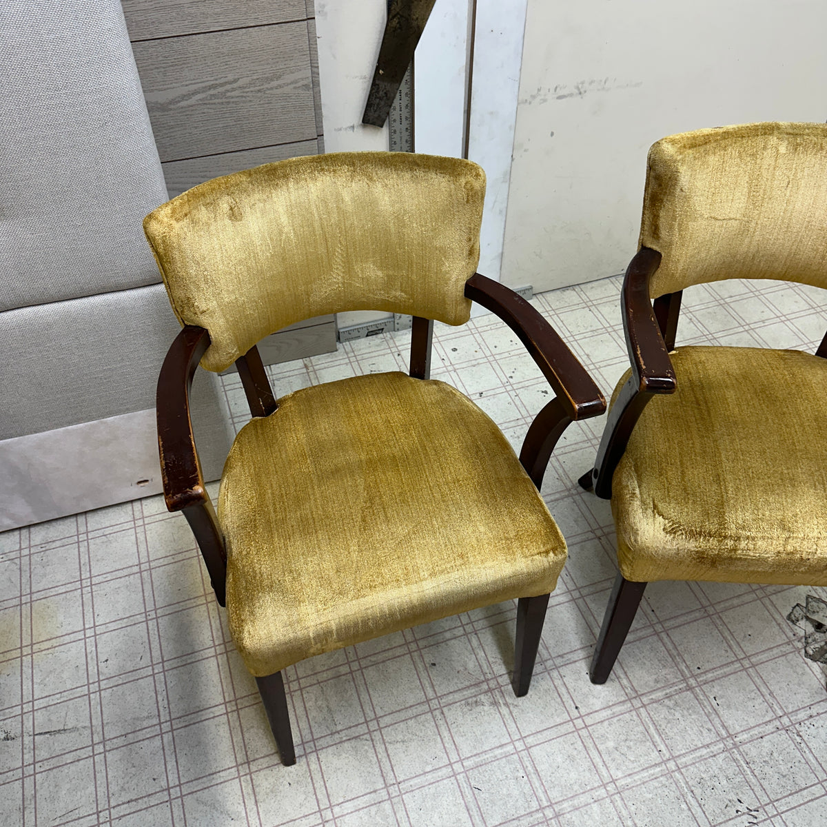 6 Yellow Velvet Vintage Dining Chairs
