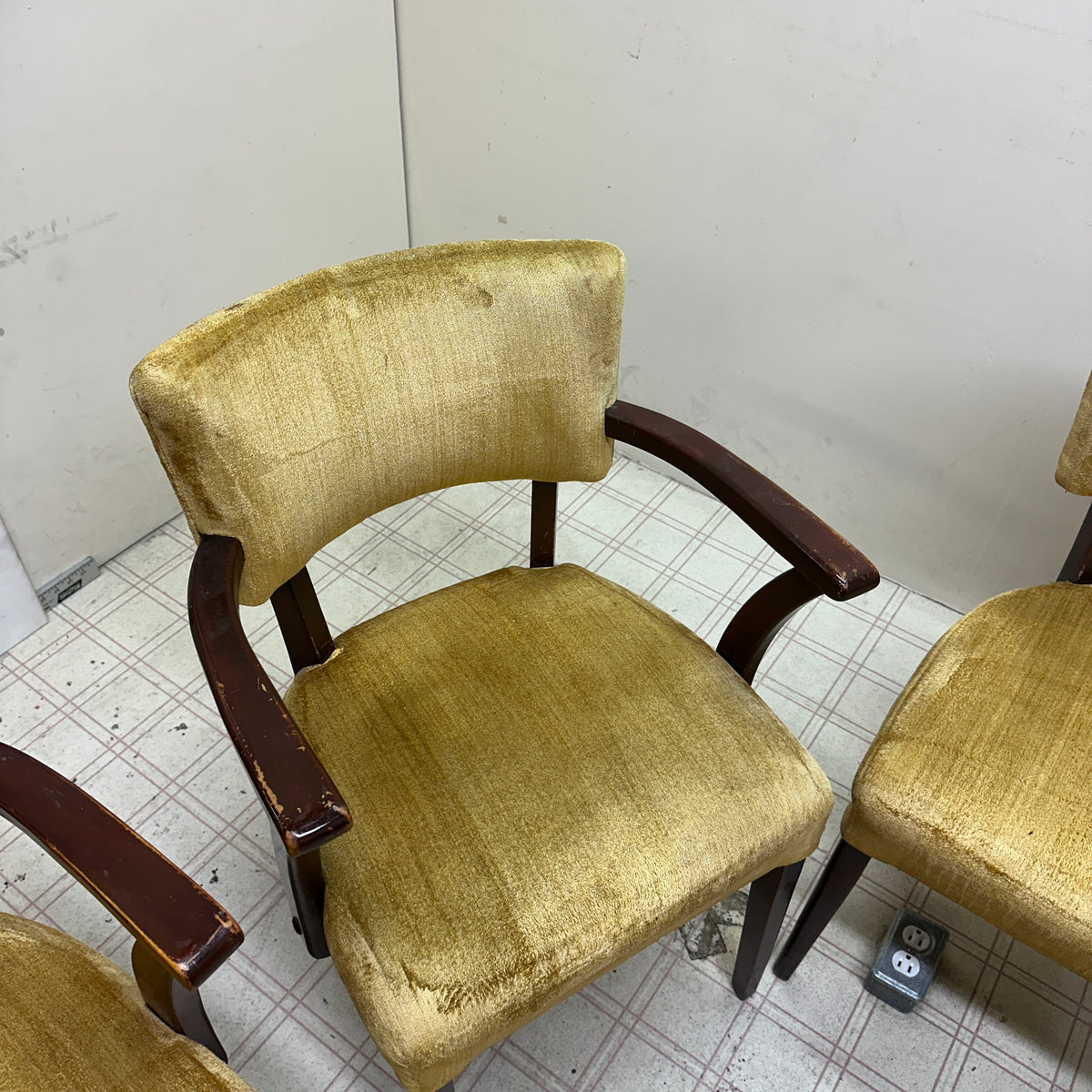 6 Yellow Velvet Vintage Dining Chairs