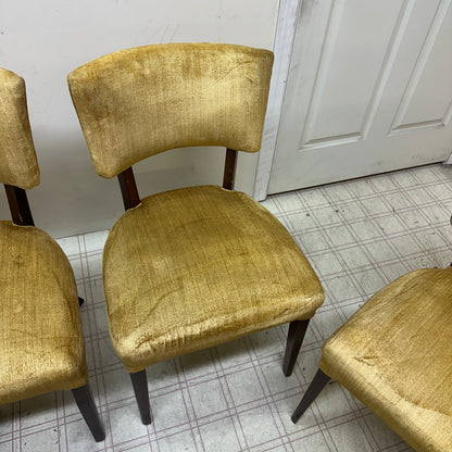 6 Yellow Velvet Vintage Dining Chairs