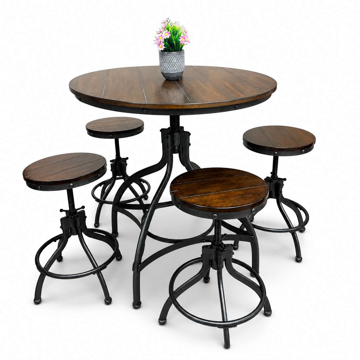 Linon Steel/Wood Industrial Adjustable Round Bar Set